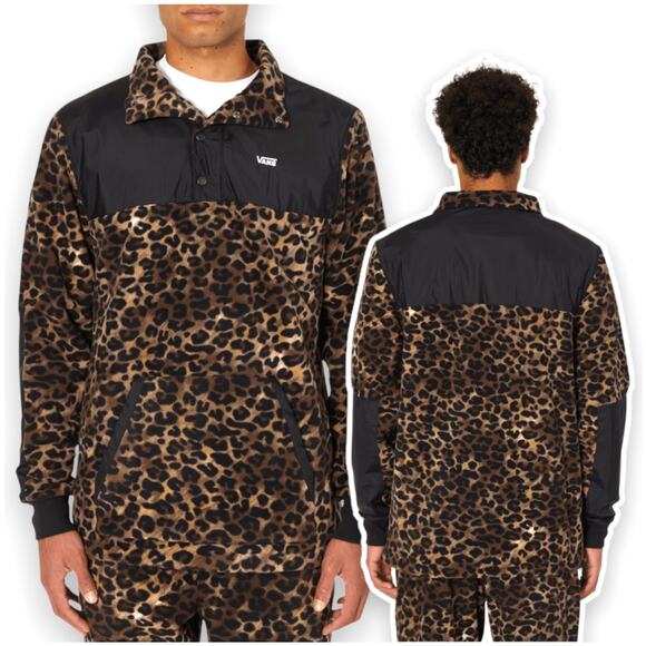 Vans Check Me Out Mens Leopard Anorak Jacket Coat Medium Brown Black NEW Sk8 - Picture 1 of 13